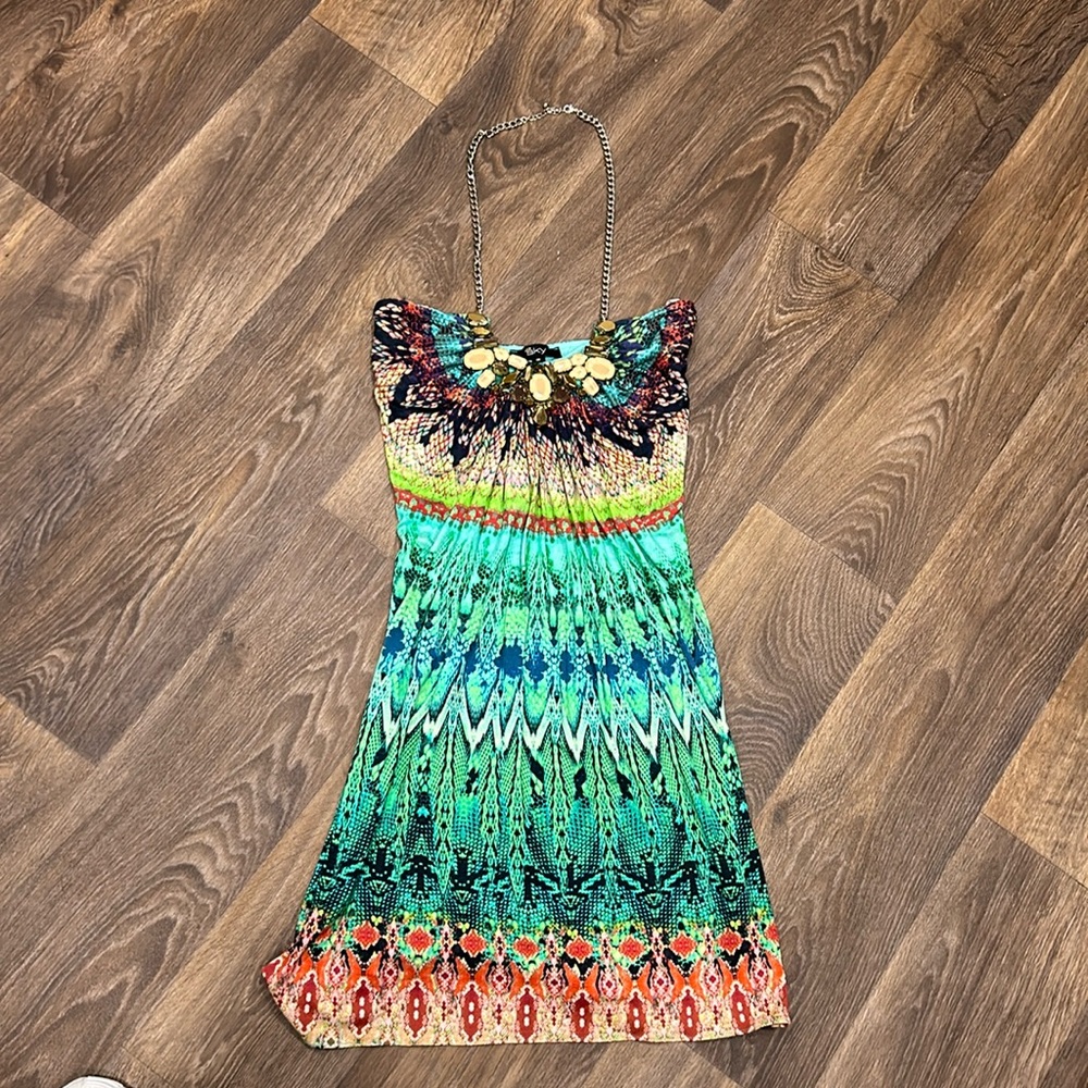 SKY BRAND Chain Halter Mini Dress with embellished neckline - size Small